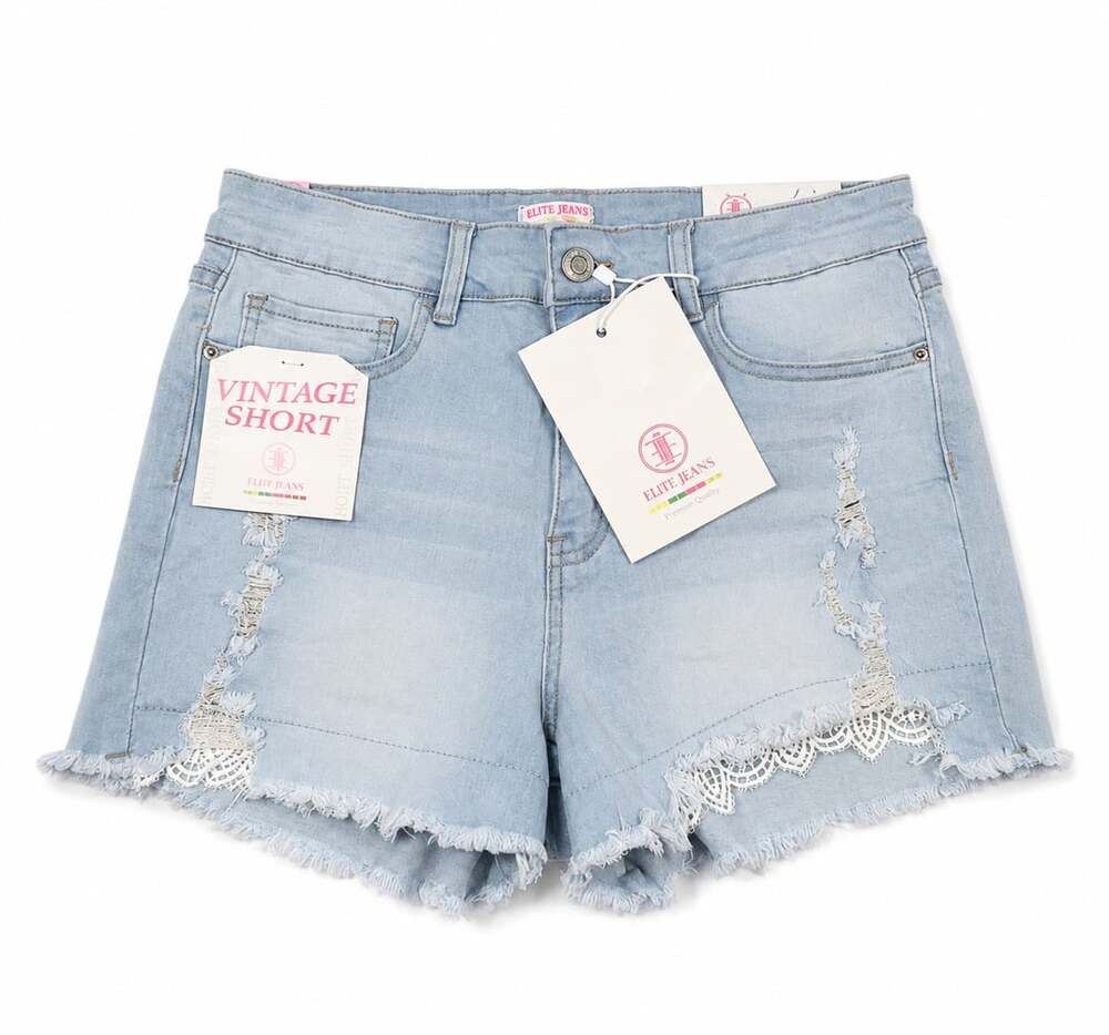 Elite Jeans Women's Distressed Lace Trim Denim Shorts Size 11/30
